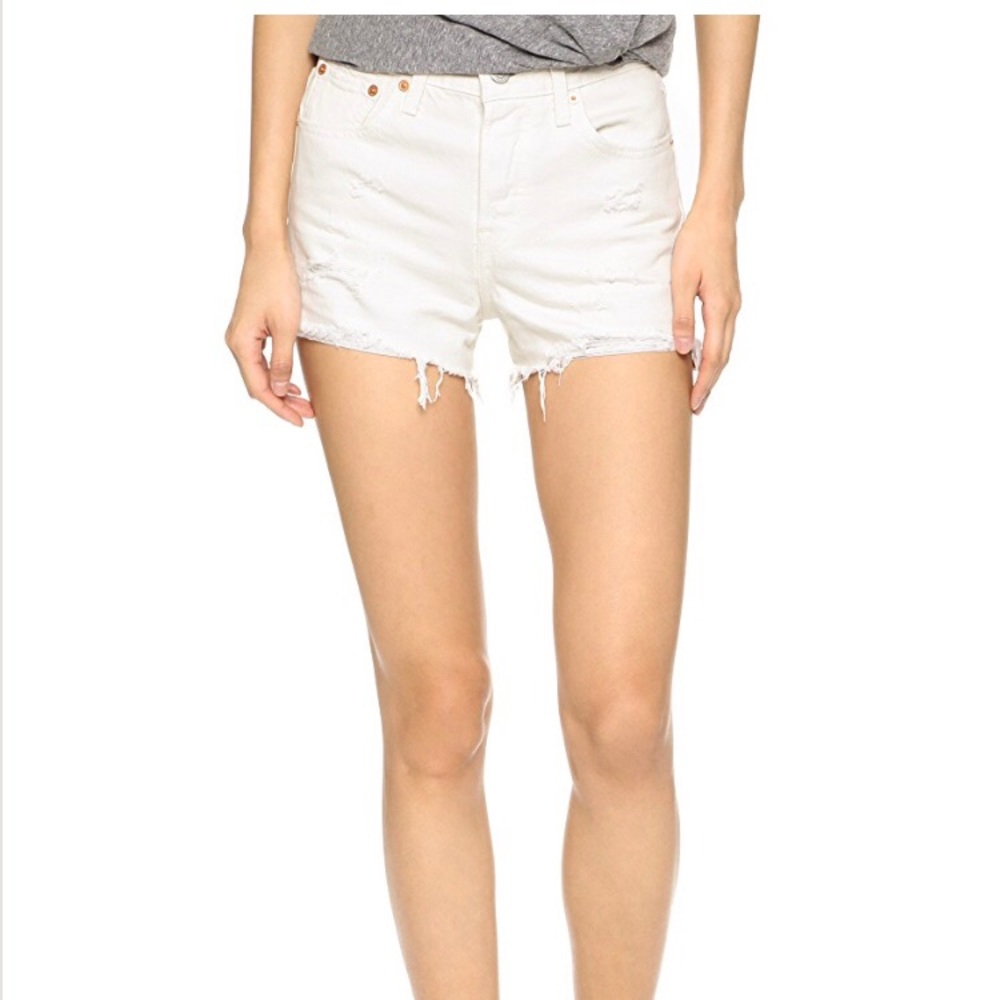 Levi's High-Rise Wedgie Denim Cutoffs, WHITE